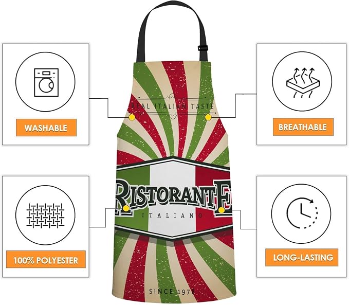Italian Restaurant Banner Kitchen Apron for Women Men, Unisex Adjustable Cooking Apron, Waterproof Apron for Home Kitchen, Restaurant, Coffee House - Image 4