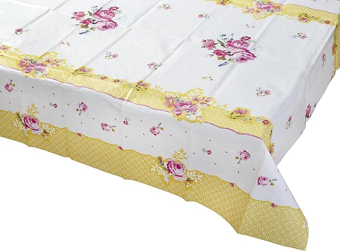 Talking Tables ﻿Floral Paper Table Cover Disposable Tablecloth For Mother's Day Afternoon Tea Party Decoration For Birthday, Bridal Party, Baby Shower, Wedding, Rectangular, 70" x 47" Pink & Yellow