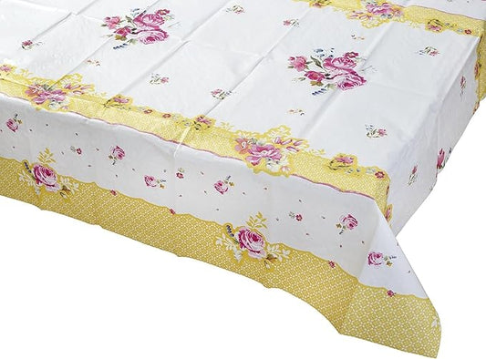 Talking Tables ﻿Floral Paper Table Cover Disposable Tablecloth For Mother's Day Afternoon Tea Party Decoration For Birthday, Bridal Party, Baby Shower, Wedding, Rectangular, 70" x 47" Pink & Yellow