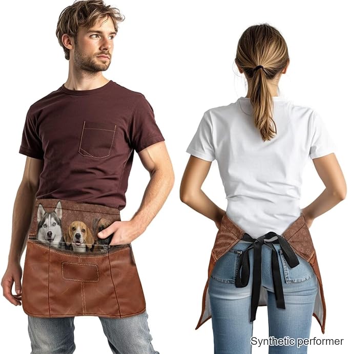 Waist Apron with 3 Pockets Waterproof 13 Inch Short Half Waist Aprons Women Men Server Aprons Waitress Waiter Apron - Image 2