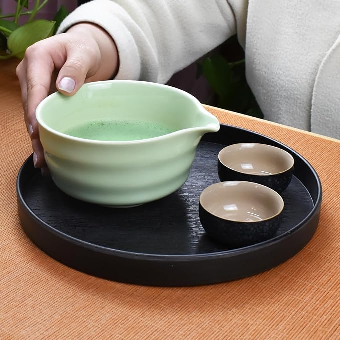 Artcome 4-Piece Matcha Tea Set - Complete Japanese Ceremony Kit with Bowl, Whisk, Whisk Holder, Scoop & Guide, Green