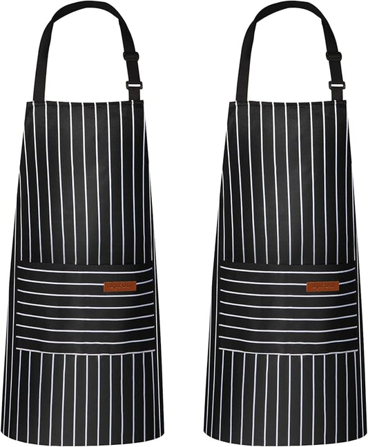 VALOME 2 Pack Kitchen Aprons, Apron for Cooking with 2 Pockets, Unisex Adjustable Neck Strap Chef Aprons for Men Women