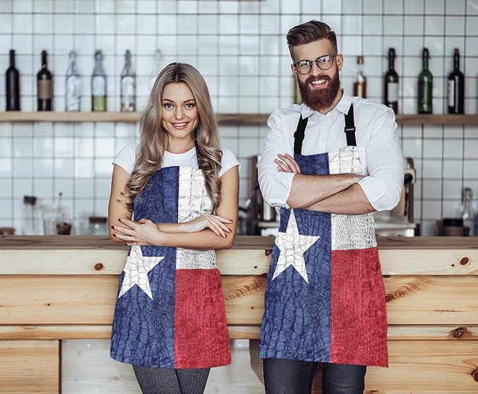WONDERTIFY Texas State Flag Apron,The Flag Painted on Luxury Crocodile Bib Apron with Adjustable Neck for Men Women,Suitable for Home Kitchen Cooking Waitress Chef Grill Bistro Baking BBQ Apron
