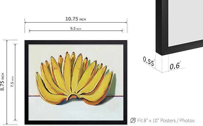 Poster Master Vintage Food & Drink Poster - Retro Banana Oil Painting Print - Banana Art - Gift for Vegan, Vegetarian, Foodies - Perfect Decor for Bakery, Home, Kitchen, 8x10 Black Framed