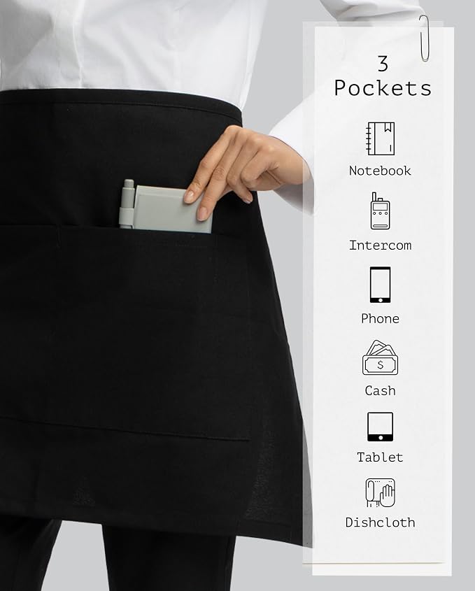 Chef Apron with 3 Pockets and Extra Ties | MJS polyester | Cotton-like feel | Fade & pill resistant | Extra-long ties | Machine washable | Unisex - Image 3