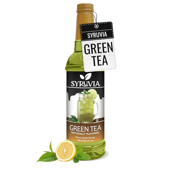Syruvia Green Tea Syrup, Natural Flavors, Syrup for Drinks, Lattes, and Desserts – 25.4 fl oz