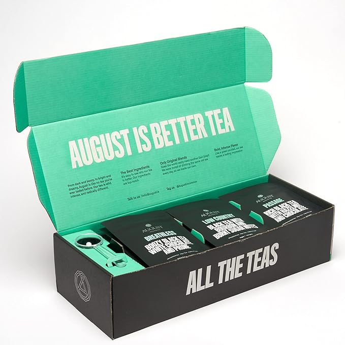 August Uncommon Sampler – Variety Tea Set Sampler Box of 30 Loose Leaf Tea Assortment Blends with Crystal Scoop – Green, Black & Herbal Teas in Resealable Pouches (0.5oz Each, Total 15oz)