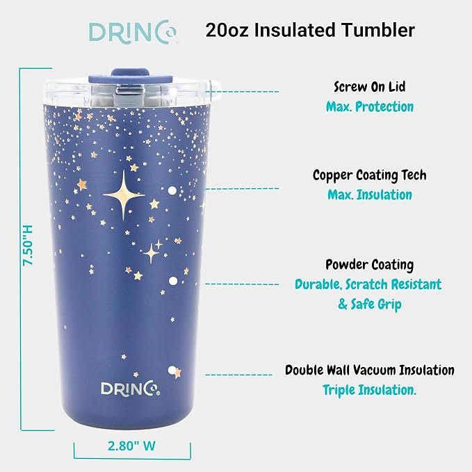 Drinco - 20 oz Stainless Steel Tumbler | Double Walled Vacuum Insulated Mug With Lid, 2 Straws, For Hot & Cold Drinks (20oz North Star)