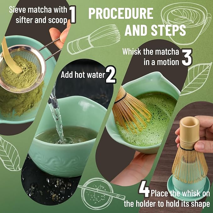 510mL Matcha Whisk Set: 8 Pcs Complete Ceramic Matcha Kit with Bamboo Chasen & Bowl - Frothy Tea Ceremony, Romantic Morning Ritual - Valentine's Gift for Beginners & Experts