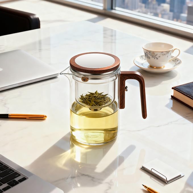 MACTANO Enchant Series Glass Magic Teapot with Magnetic Infuser, Modern Personal Tea Pot for Loose Leaf Tea Visual Brewing Easy Clean - 20.12 oz