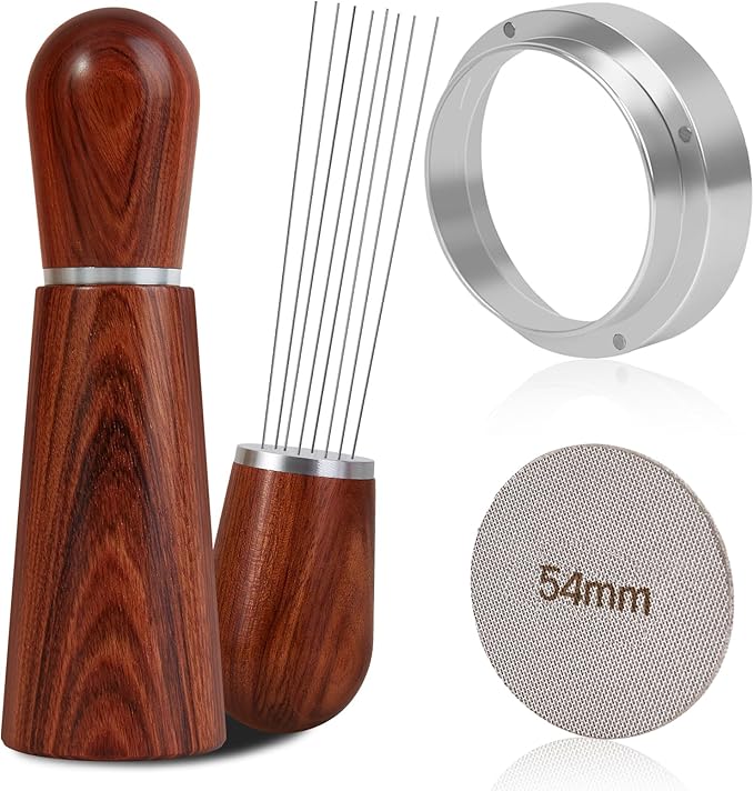 Reoszeank 54mm Espresso Accessories Kit, WDT Tool, Dosing Funnel and Puck Screen Set, 316 Stainless Steel Needle Coffee Distribution Stirrer Fits Breville 54 mm Espresso Machines and Portafilter by Reoszeank