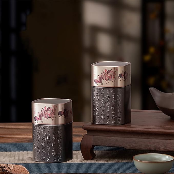 Tea Packagings Box Empty Tea Tin Can Square Tinplate Containers for Loose Tea Coffee Candy Cookie Spices Square Tinplate Can Tea Room Decoration Accessory