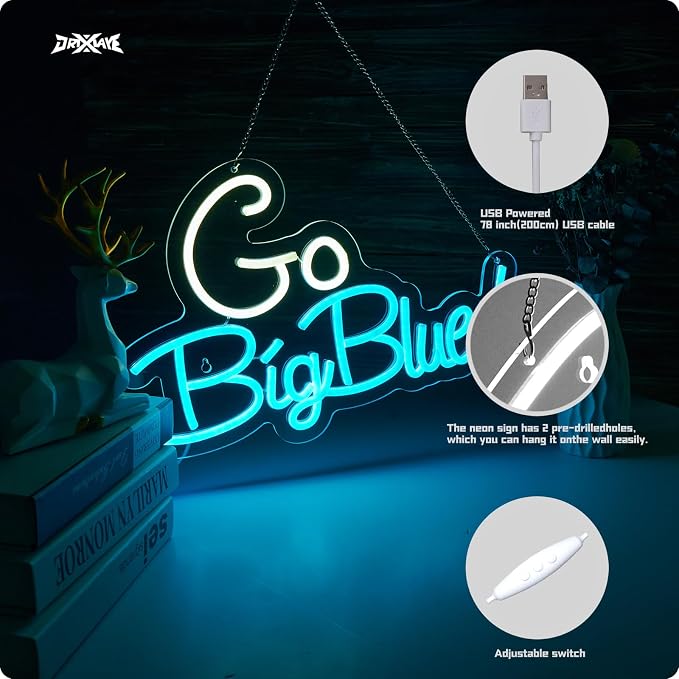 Go big blue neon sign University Slogan neon sign for wall decor Kids Room Decor Bar Game Room Man Cave Gift - Image 2