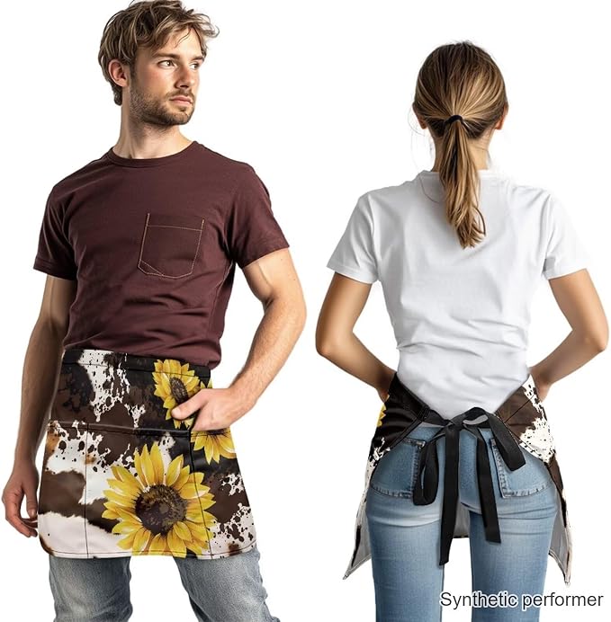 Waist Apron with 3 Pockets Waterproof 13 Inch Short Half Waist Aprons Women Men Server Aprons Waitress Waiter Apron - Image 2