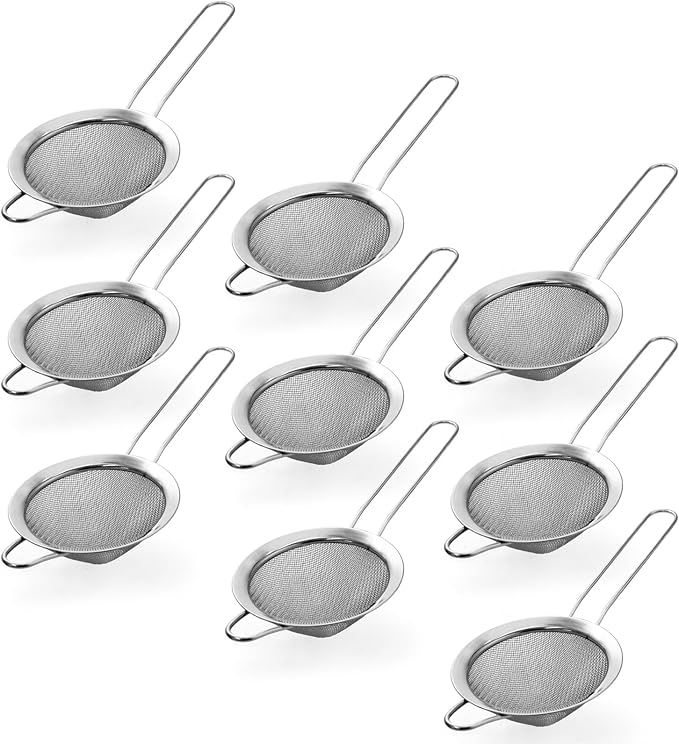 Biaungdo 9 Pcs 8.5 cm/3.3 Inch Fine Mesh Strainer, Stainless Steel Tea Strainer Conical Mesh Strainers Sieve for Cocktail, Coffee, Food, Noodles, Tea Filter(Big)