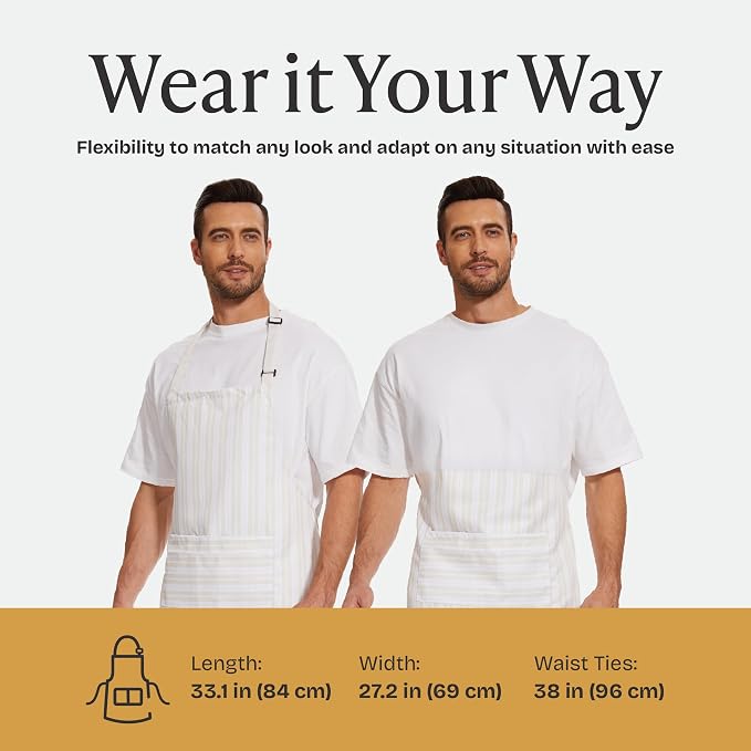 Will Well Kitchen Apron for Men and Women - 33" x 27" Oil-and-Water-Resistant with Adjustable Neck Strap and 38" Waist Ties for a Snug Fit, Lightweight with 2 Front Pockets - 1-Pack, White Stripe | Unisex 33'' x 27'' Oil & Water Resistant Soft Kitchen ... - Image 7