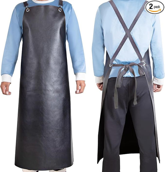 SHEOMERN Waterproof Apron 2-Pack - 43" Heavy Duty Chemical Resistant with X-Straps - for Dishwashing, Butchering, Lab Work, Pet Grooming