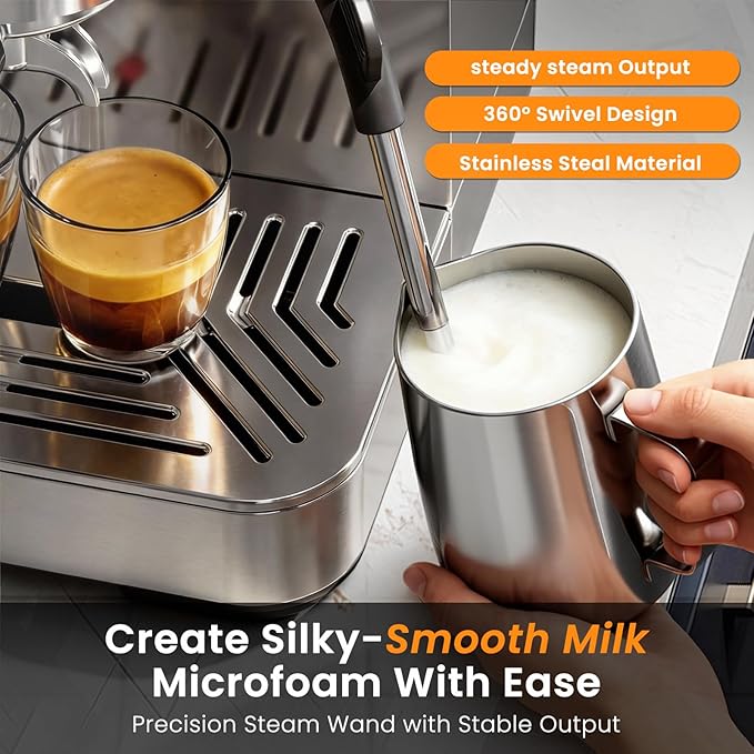 COWSAR Espresso Machine, 20 Bar Espresso Maker with Milk Frother Steam Wand, LED Display, Home Barista Machine for Latte & Cappuccino