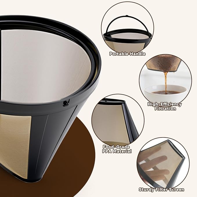 Coffee Filters #4 for Braun Coffee Maker, 2 Pack Reusable Cone Coffee Filters for Braun 10–14 Cup Drip Coffee Makers