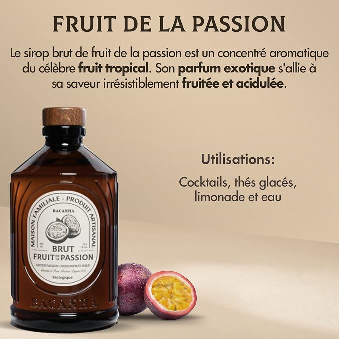 Bacanha Organic Brut Passion Fruit Syrup - Premium French Tropical Syrup - Tangy & Exotic Flavor for Cocktails & Lemonades - Gourmet and Organic - For Coffee, Mocktails - 400ml Glass Bottle - Image 4