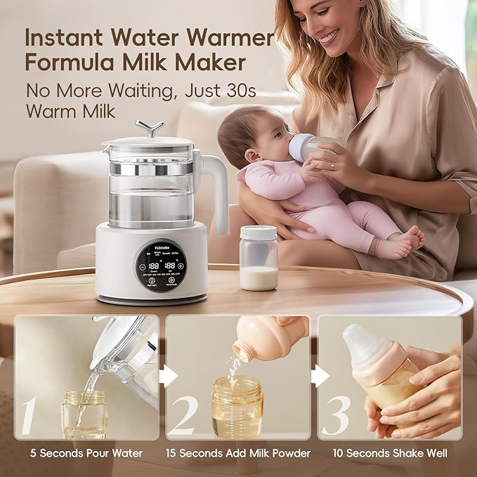 Baby Instant Warmer, Baby Milk Warmer Glass Electric Kettle Boiler with Night Light, Accurate Temperature Control for Formula, 1.2L Glass Water Warmer Breastmilk,Boil Coffee,Tea, 24H Insulation