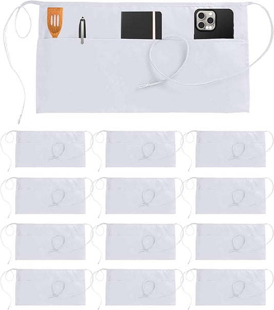 Utopia Wear 12 Pack Server Aprons with 3 Pockets, Waiter and Waitress Waist Aprons for Women with Pockets, Men Short Aprons