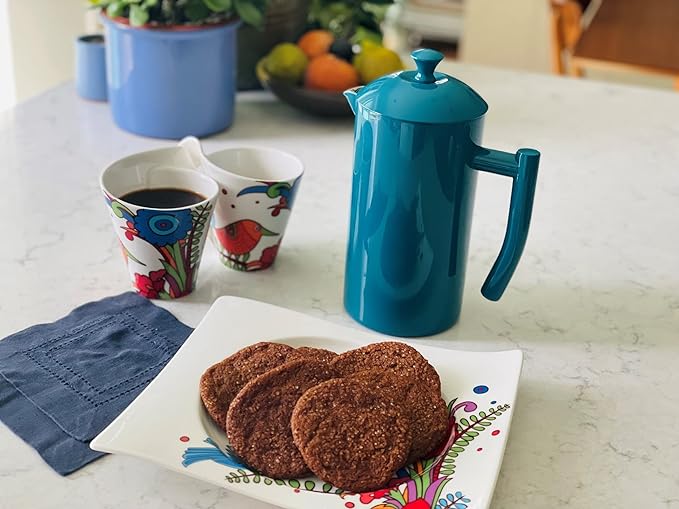 Frieling Double-Walled Stainless Steel French Press Coffee Maker, Lagoon Blue, 34 fl oz.
