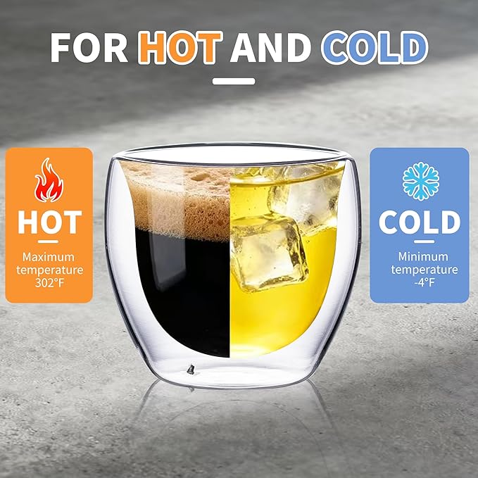 Espresso Cups Set of 2, 5 Oz(150 ml) Expresso Shots Glass Cup, Double Walled Glass Coffee Cups,Fit for Espresso Machine and Coffee Maker, Insulated Clear Espresso Shot Glasses Cups Gifts for Man Women