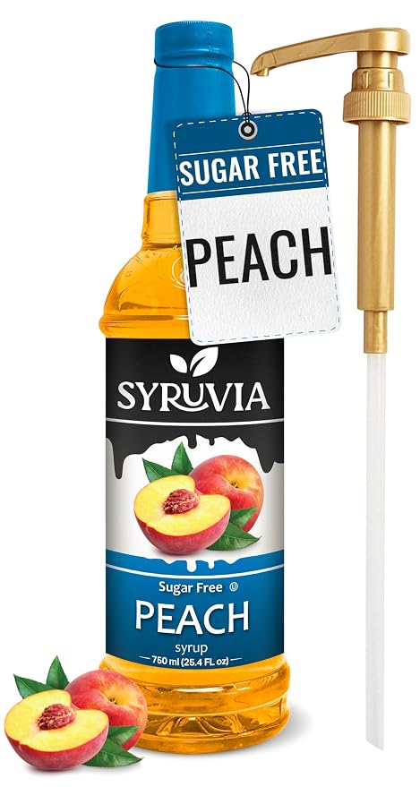Syruvia Sugar-Free Peach Syrup, Flavored Syrup for Drinks, Cocktails, Lemonades, Iced Teas, and Desserts – 25.4 fl oz, With Pump by SYRUVIA