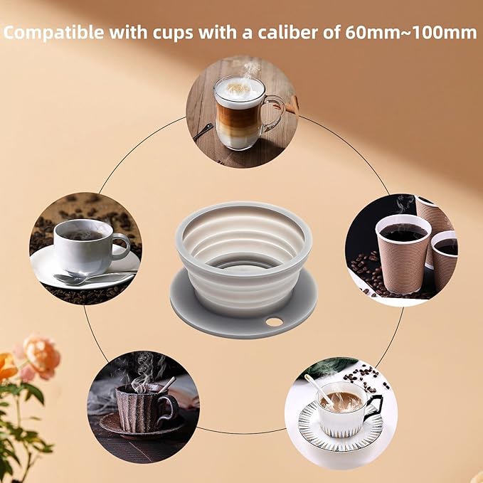 Paperless Collapsible Travel Pour Over Coffee Maker Camping, Travel Pour Over Coffee Dripper with Reusable Stainless Steel Filter, Single Cup Coffee Strainer (Grey)