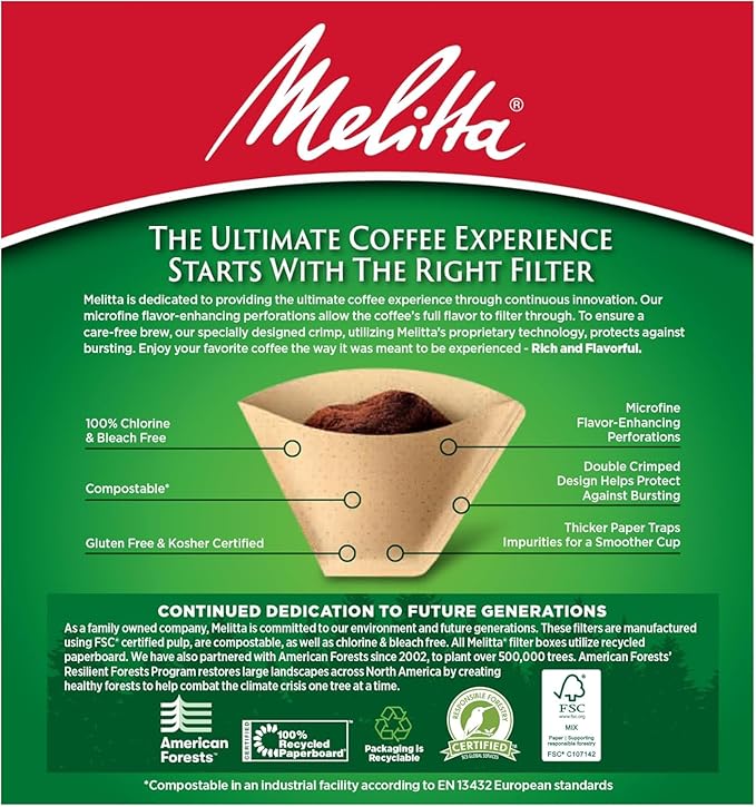 Melitta #4 Cone Coffee Filters, Natural Brown, 300 Total Filters - Fits all 8-12 Cup Cone Coffee Makers and Pour-Overs, Compostable, Tear-Resistant, Made in USA, 100 Count (Pack of 12)