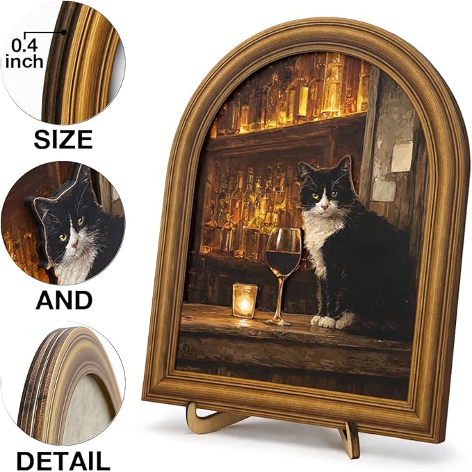 3D Funny Tuxedo Cat Wall Art Sign for Bar Decor, Vintage Drinking Cat Portrait Wall Decor, 8x10 Inch