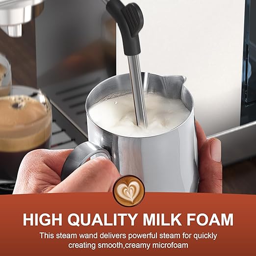 Espresso Machine 20 Bar, Stainless Steel Coffee Machine with Steam Milk Frother & 47oz Removable Water Tank, Hot Water Function for Home Cappuccino, Latte