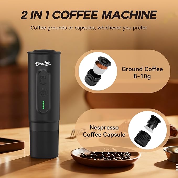 H02 PRO Portable Espresso Machine, Travel Coffee Maker fits NS Capsule & Ground Coffee, Women's Day Gift Camping Small Mini Coffee Machine with Self-heating, Electric Espresso Maker