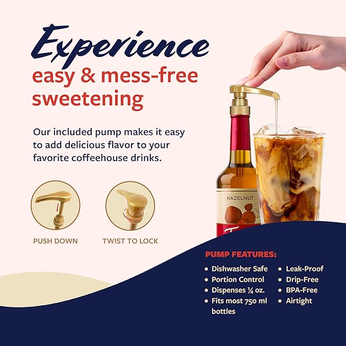 Torani Puremade Syrup, Hazelnut Flavoring for Drinks, GMO Free, Glass Bottle with Pump Included, 25.4 Fl Oz
