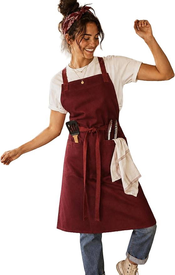 Cotton Crossback Apron with Waterproof Lining, 2 Pockets, Adjustable Water-Resistant Chef Apron by Unknown