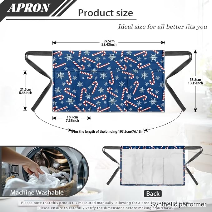 Waist Apron with 3 Pockets Waterproof 13 Inch Short Half Waist Aprons Women Men Server Aprons Waitress Waiter Apron - Image 7