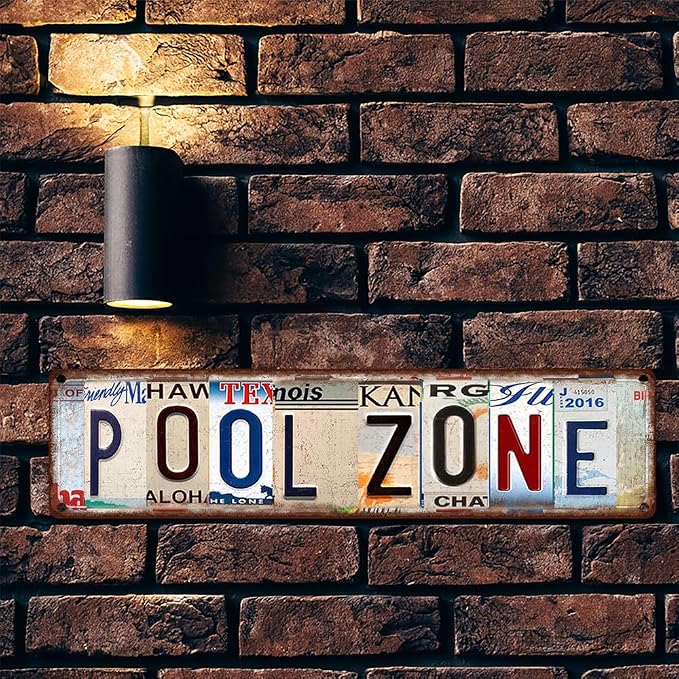 Vintage License Plate POOL ZONE Sign – 16x4 Inch Rustic Tin Wall Décor for Backyard Pool, Patio, Hot Tub, Cabana or Outdoor Swimming Area - Image 5