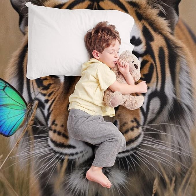 Beautiful Tiger Nature Grass Super Soft Throw Blanket, Blue Butterfly Flannel Fleece Decorative Throw for Sofa Couch Bedroom Decor Outdoor Use 60"x80"