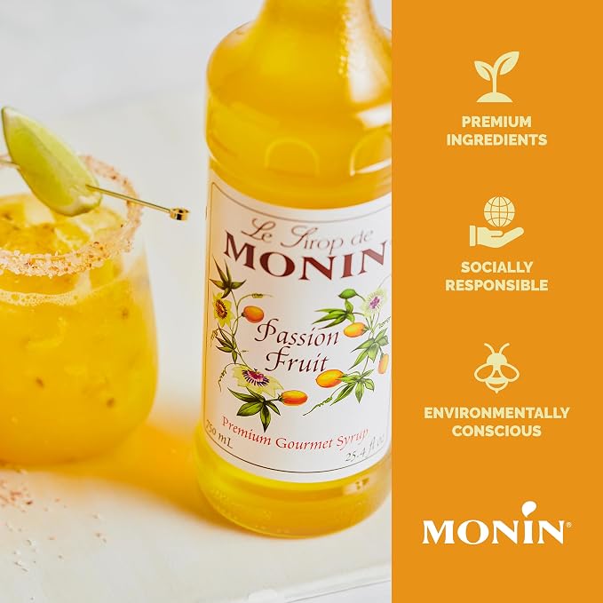 Monin - Passion Fruit Syrup, Sweet Tropical Flavors, Great for Teas, Sodas, & Cocktails, Natural Flavors, No Artificial Sweeteners or Ingredients, Gluten-Free, Vegan, Non-GMO, Clean Label (1 Liter) - Image 4
