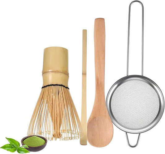 Traditional Matcha Whisk Set,Bamboo Matcha Set Kit,Matcha Tea Set with Whisk,Tea Scoop,Matcha Spoon,Powder Starter Sifter,Matcha Kit Set for Tea Lovers,Matcha Starter Kit for Gifts