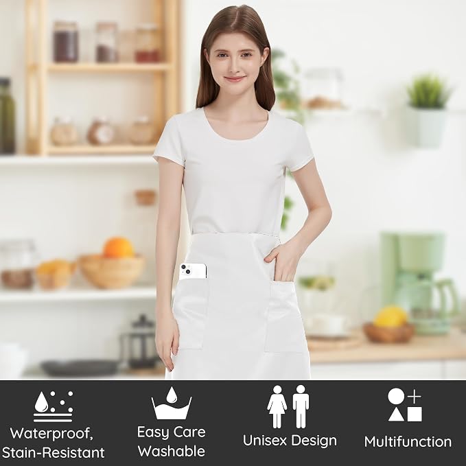 3 Pack Waist Apron with 3 Pockets, Unisex Black Waiter Aprons, Water Resistant Server Aprons for Restaurant Chef Bar - Image 2