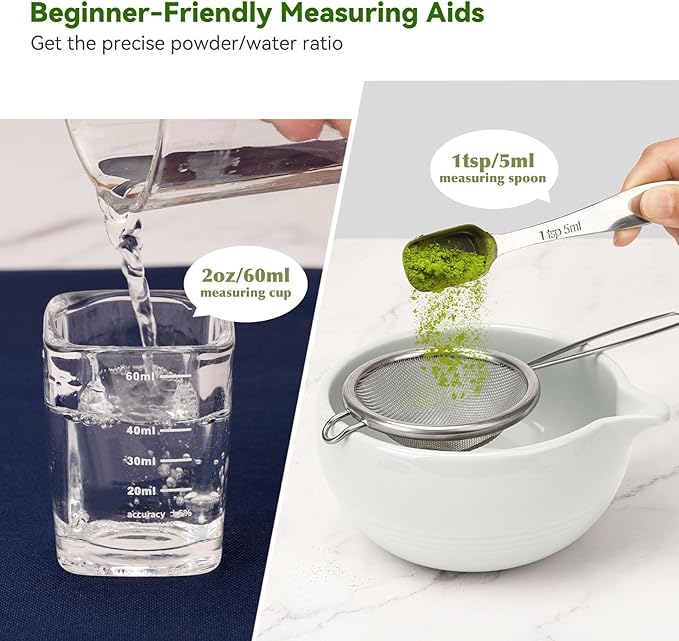 Matcha Whisk Set, 10-Pcs Matcha Kit, Bamboo Whisk and Bowl with Spout & Measuring Spoon & Cup, Japanese Macha Tea Making Tools Gift, Grey