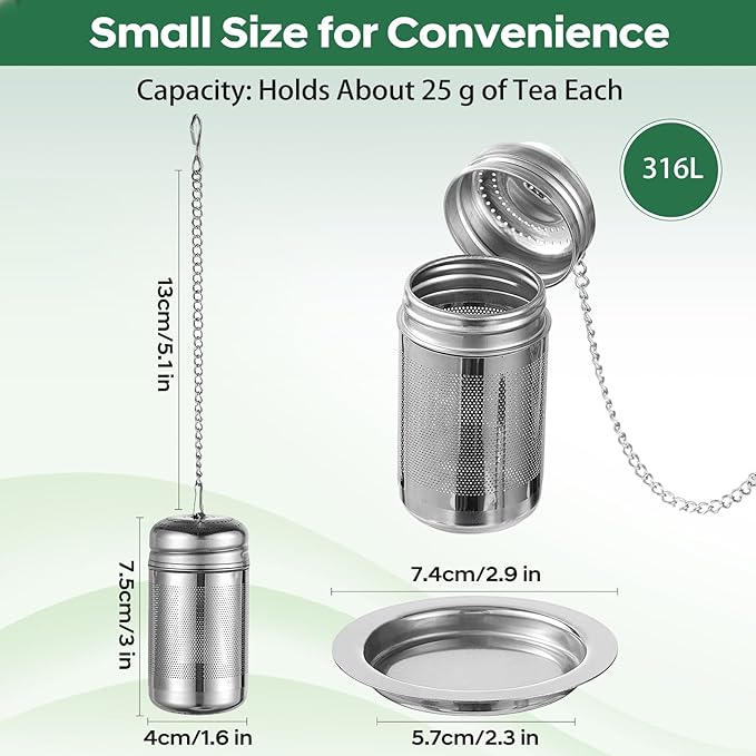 316L Stainless Steel Tea Infuser – Extra Fine Mesh Loose Leaf Tea Steeper for 8–16 oz Mugs, Bottles & Small Teapots, Dishwasher Safe (1 Pack)