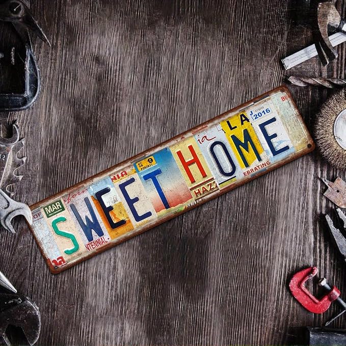Vintage License Plate SWEET HOME Sign – 16x4 Inch Rustic Tin Wall Décor for Entryway, Living Room, Farmhouse, Kitchen or Cottage - Image 6