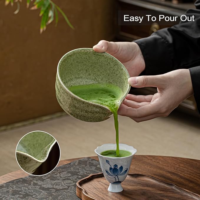 Matcha Set, Matcha Whisk Set Includes Matcha Bowl with Spout, Bamboo Whisk, Matcha Whisk Holder, Sifter, Scoop, Spoon Holder, Tea Towel- 7pcs Perfect Matcha Kit for Matcha Tea Ceremony
