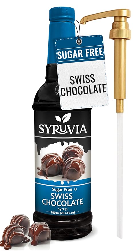 Syruvia Sugar Free Coffee Syrup, Swiss Chocolate Flavored Syrup for Drinks, Lattes, and Desserts – 25.4 fl oz, With Pump by SYRUVIA