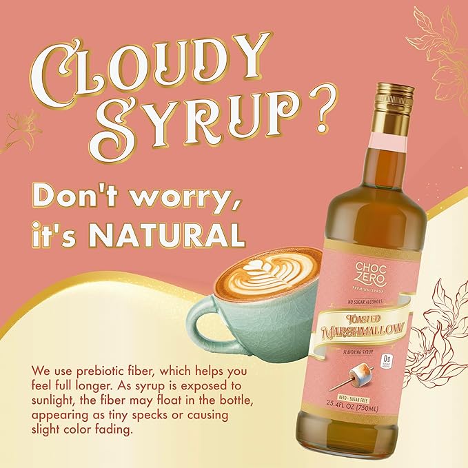 ChocZero Sugar Free Coffee Syrup, Toasted Marshmallow Flavor, No Sugar Alcohol Simple Syrup Drink Mix, Campfire Lattes, Protein Shakes & Baking, All Natural, 25.4 Ounces (Pack of 1)