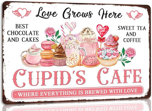 Cupid’S Cafe Metal Tin Sign Valentine's Day Sign Retro Vintage Wall Art Kitchen Cafe Home Wall Decor Plaque Poster 8x12 Inch by Unknown
