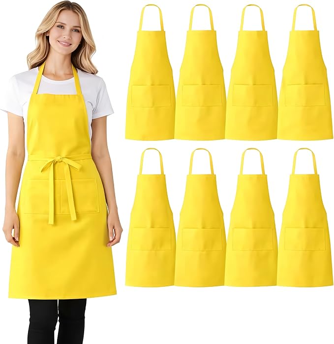 8 Pack Aprons Bulk with Pockets, Unisex Apron with Extra Long Ties for Chef, Cooking Classes, Painting, BBQ by NYMMOATA